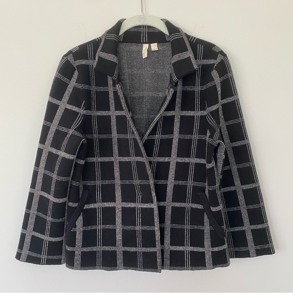Moth by Anthropologie Windowpane Knit Sweater Blazer Black White S Office Career - Picture 4 of 14